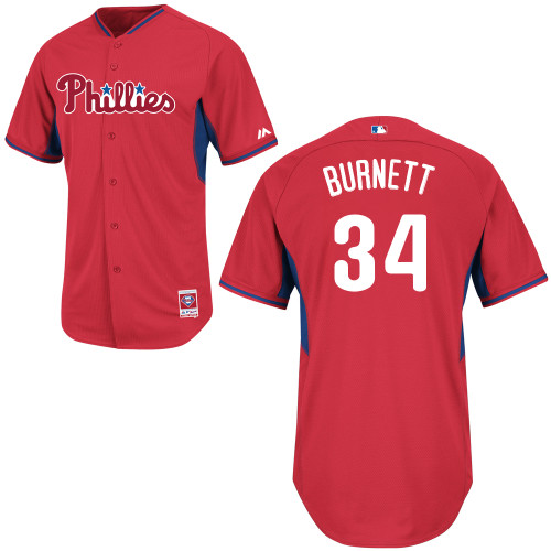 A-J Burnett #34 Youth Baseball Jersey-Philadelphia Phillies Authentic 2014 Red Cool Base BP MLB Jersey